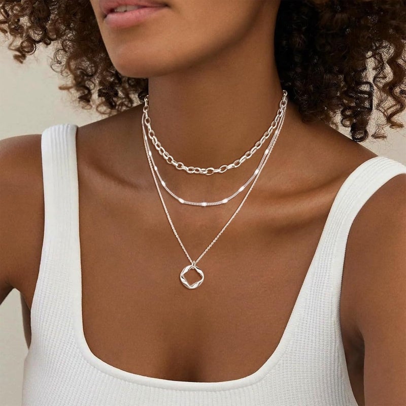 OGD Store Layered CZ Rondelle Pendant Necklaces for Women, 14K Gold Plated Trendy Mariner Chain Dainty Circle Rondelle Pendant Choker Necklace for Women Two-Toned Cubic Zirconia Gold Necklace - Image 4